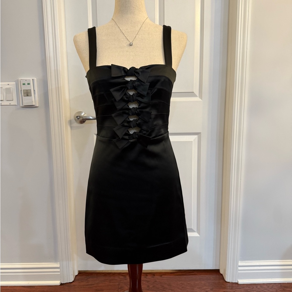 Veronica Beard Kennedy Black Satin Bow Dress